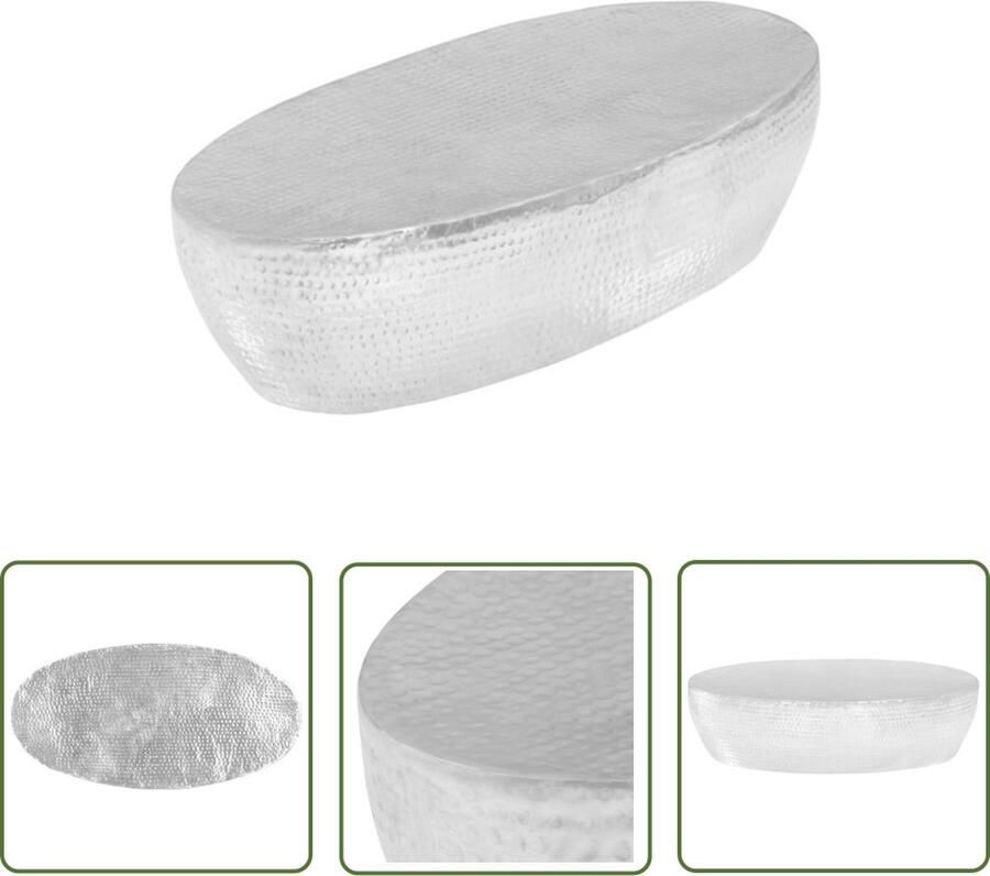 The Living Store Salontafel Bijzettafel Gepolijst aluminium 100 x 50 x 28 cm Gehamerd Zilver Salontafel Bijzettafel Aluminum Tafellaar Oval Tafellaar Moderne Salontafel