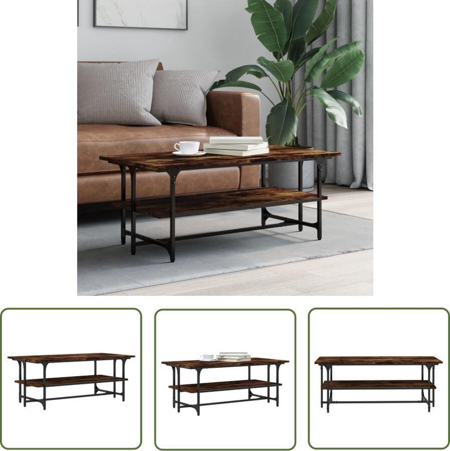 The Living Store Salontafel 100x50x40 cm bewerkt hout gerookt eikenkleurig Salontafel Bijzettafel Houten Salontafel Bruine Salontafel Bewerkt Hout