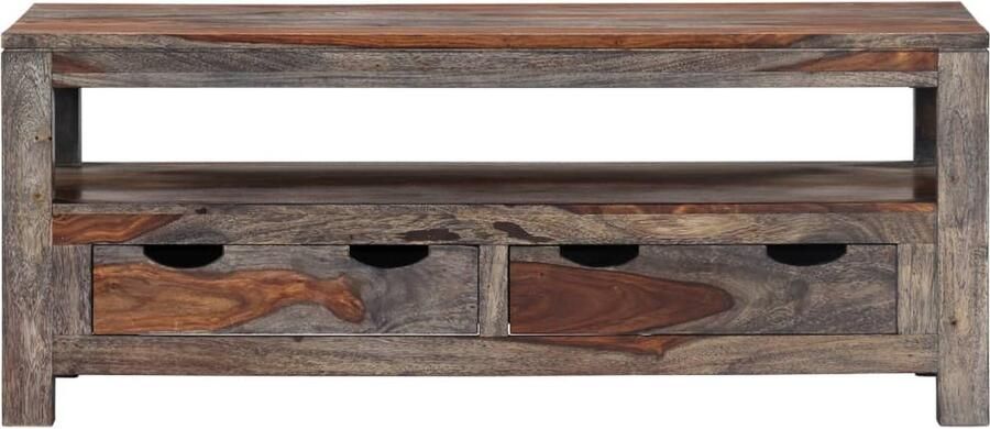 The Living Store Salontafel 100x50x40 cm massief sheeshamhout grijs Salontafel Sheeshamhouten Salontafel Houten Salontafel Grijze Salontafel Met Lades