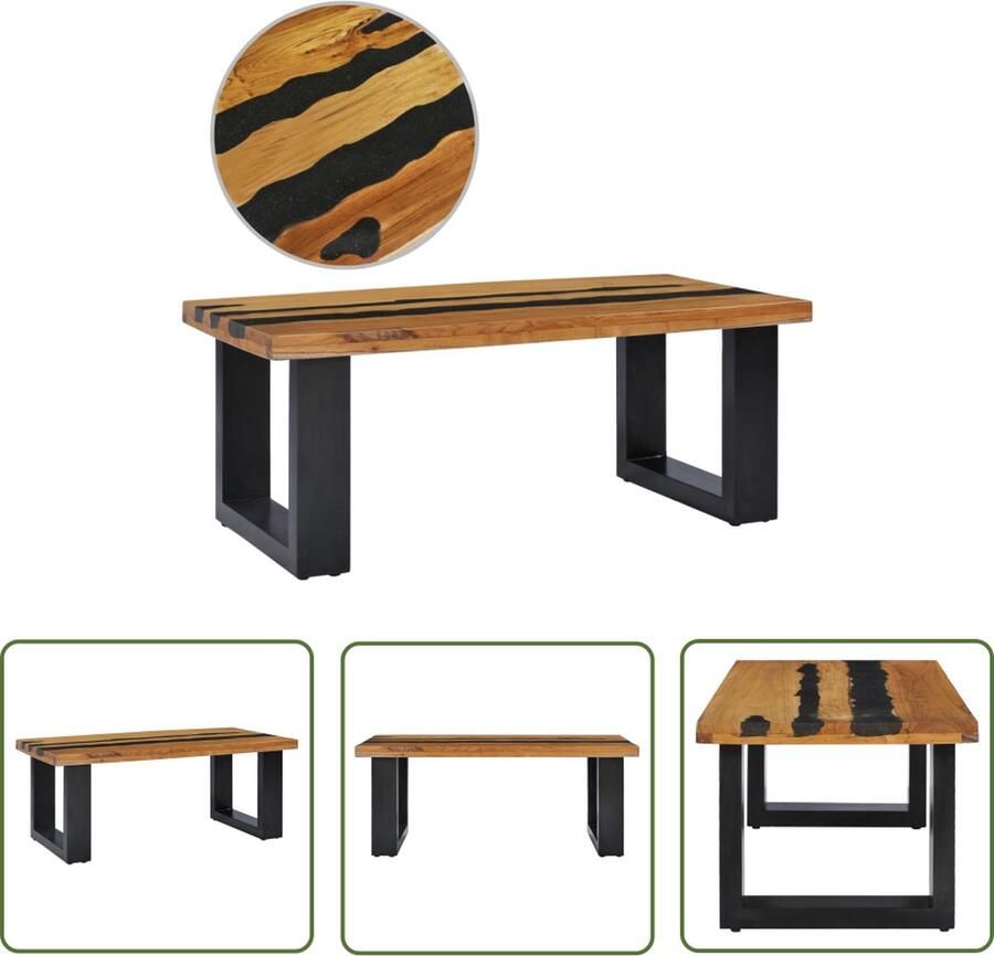 The Living Store Salontafel Massief Teakhout Lavasteen 100 x 50 x 40 cm Handgemaakt Salontafel Teak Lavasteen Vintage Industrieel - Foto 2