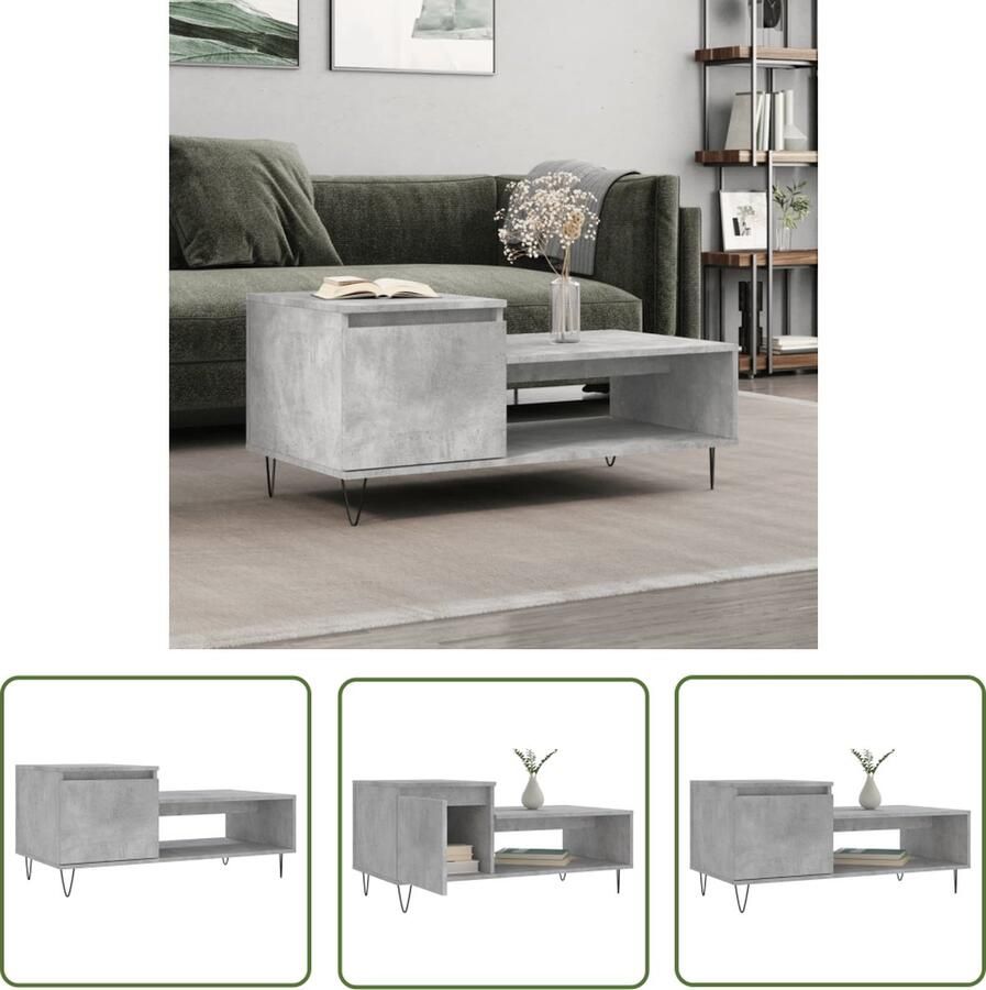 The Living Store Salontafel Betongrijs 100 x 50 x 45 cm Bewerkt Hout en Metaal Salontafel Beton Grijs Houten Salontafel Bijzettafel Tv Tafellaar