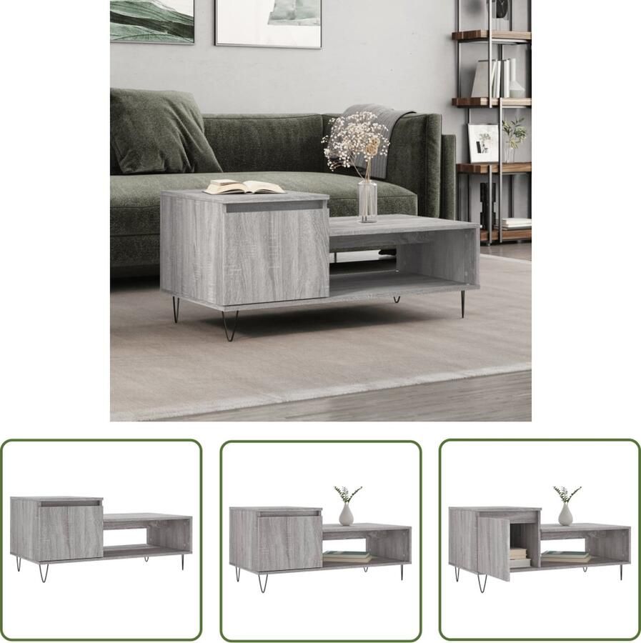 The Living Store Salontafel Grijs Sonoma Eiken Bewerkt hout en metaal 100 x 50 x 45 cm Salontafel Houten Salontafel Grijze Salontafel Met Lade Tv Tafeltje