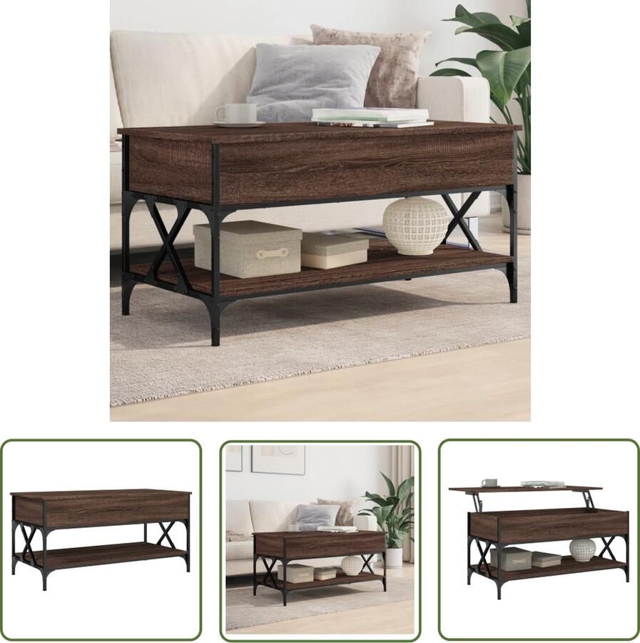 The Living Store Salontafel 100x50x50 cm bewerkt hout en metaal bruineikenkleur Salontafel Houten Salontafel Lift Top Tafel Salontafels Bruin Tv Tafels