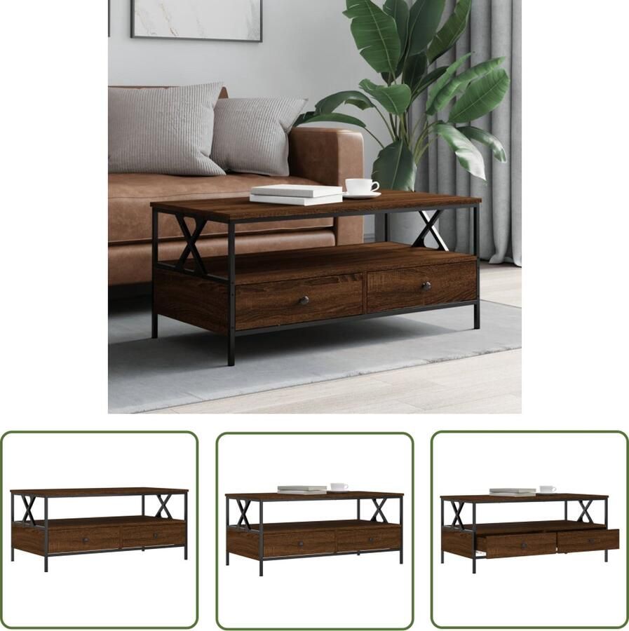 The Living Store Salontafel Bruineiken 100 x 51 x 45 cm Duurzaam houten tafelblad Salontafel Bruine Eiken Meubilair Koffietafel Tv Tafellaar Woonkamermeubilering