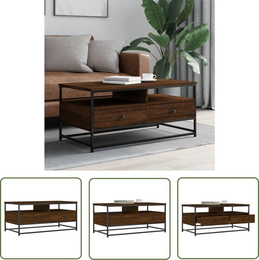 The Living Store Salontafel Bruineiken 100 x 51 x 45 cm Duurzaam hout en metaal Salontafel Houten Salontafel Bruine Salontafel Bruin Eiken Tv Tafeltje