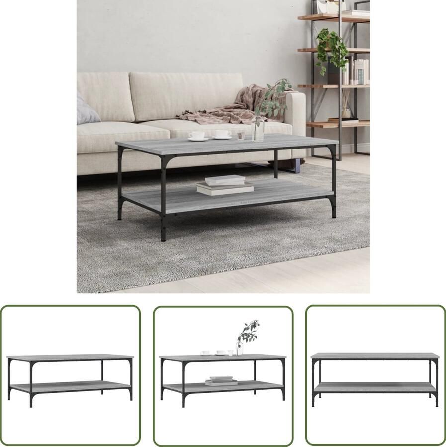 The Living Store Salontafel Grijs Sonoma Eiken 100 x 55 x 40 cm Bewerkt Hout en IJzer Salontafel Houten Salontafel Grijze Salontafel Modern Salontafel Design