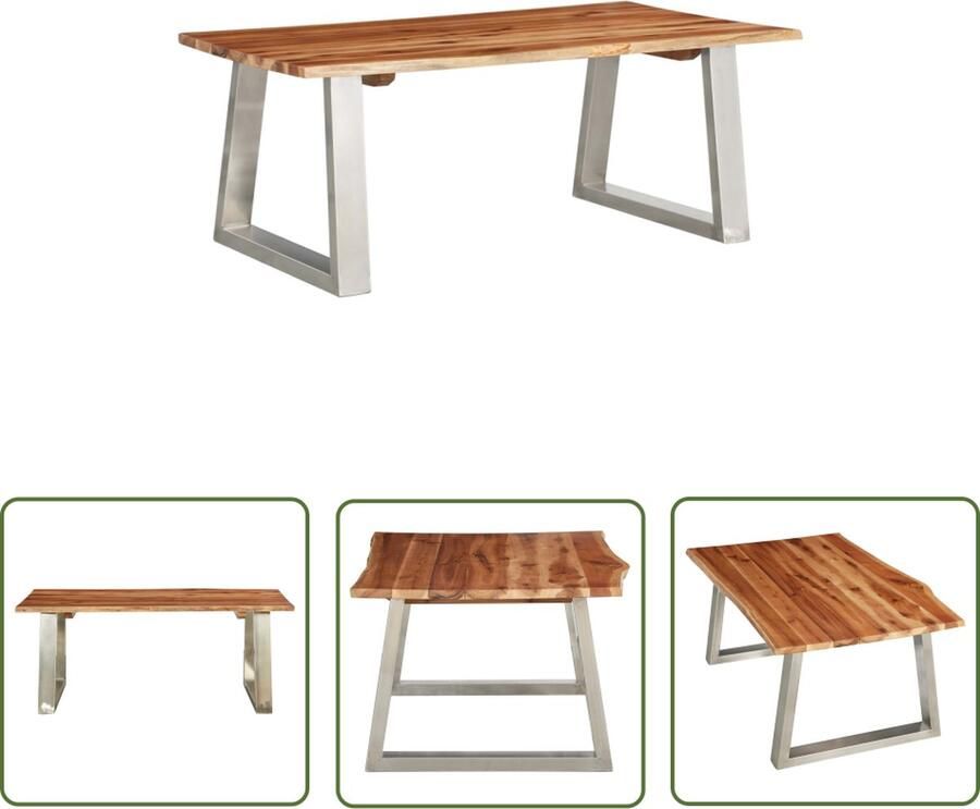 The Living Store Salontafel IndustriÃle Stijl 100 x 60 x 40 cm Massief Acaciahout Roestvrij Staal Salontafel Industrieel Design Houten Tafel Acaciahout Roestvrijstaal - Foto 2
