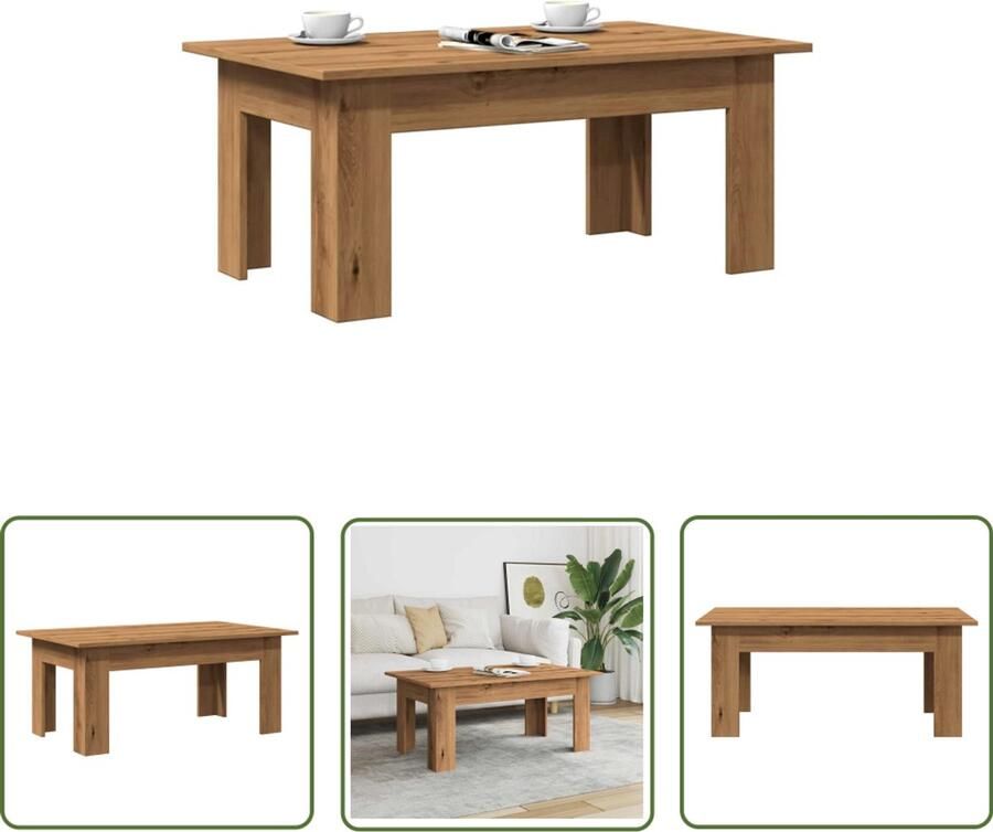 The Living Store Salontafel 100x60x42 cm bewerkt hout artisanaal eikenkleur Salontafel Houten Salontafel Bijzettafel Eikenhouten Salontafel Lage Tafel - Foto 2