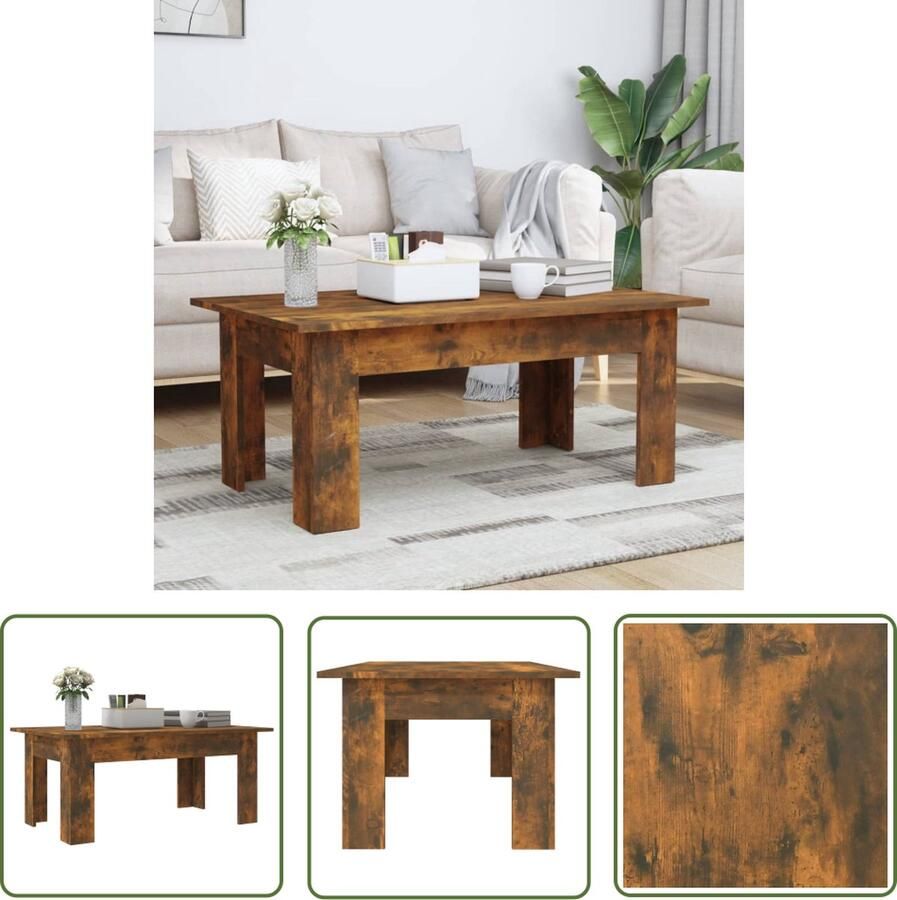 The Living Store Salontafel Gerookt Eiken 100 x 60 x 42 cm Duurzaam houten tafelblad Salontafel Hout Meubilair Bruine Salontafel Eiken Salontafel Living Room Furniture - Foto 2