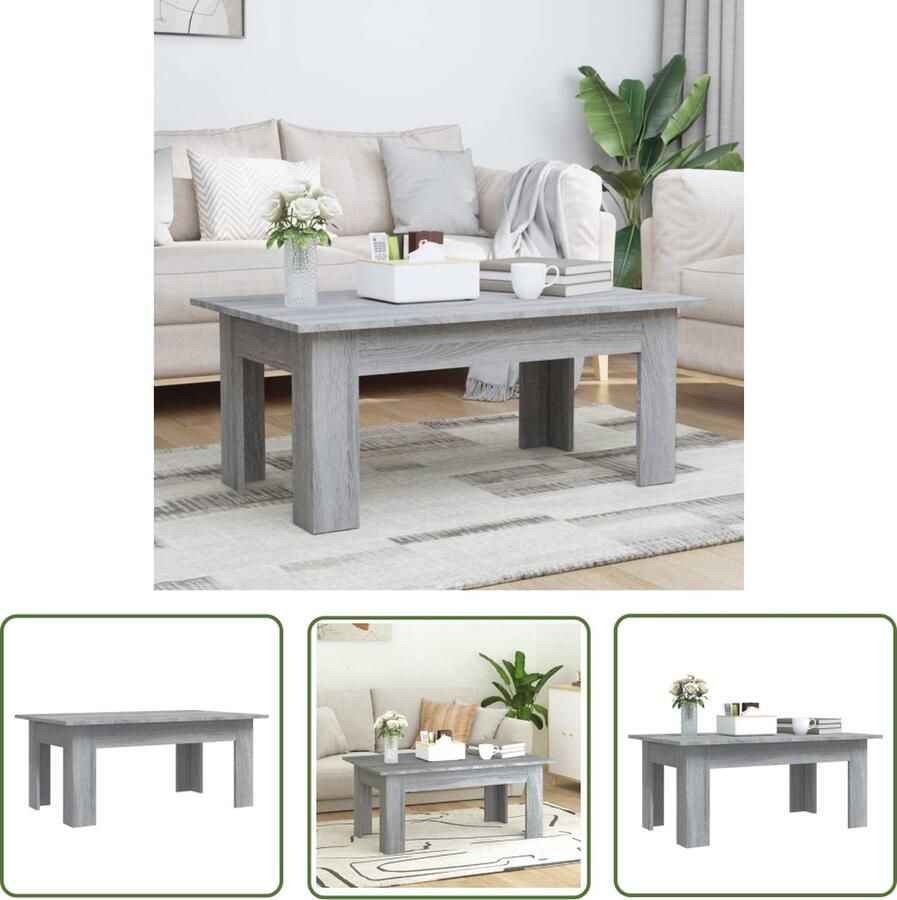 The Living Store Salontafel 100x60x42 cm bewerkt hout grijs sonoma eikenkleurig Salontafel Houten Salontafel Moderna Salontafel Grijs Salontafel Bewerkt Hout