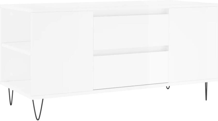 The Living Store Salontafel 102x44 5x50 cm bewerkt hout hoogglans wit Salontafel Bijzettafel Houten Salontafel Hoogglans Wit Trendy Salontafel