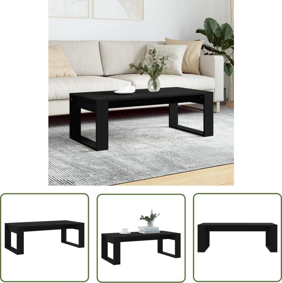 The Living Store Salontafel Bewerkt Hout Zwart 102x50x35 cm Modern design Salontafel Bijzettafel Houten Salontafel Zwarte Salontafel Moderne Salontafel - Foto 4