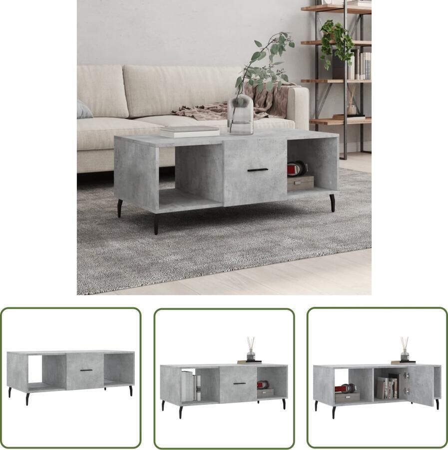 The Living Store Salontafel 102x50x40 cm bewerkt hout betongrijs Salontafel Betongrijs Houten Salontafel Salontafeltje Tv Tafeltje
