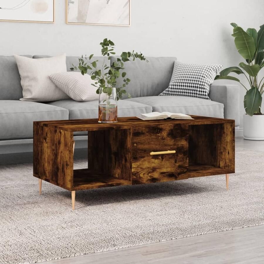 The Living Store Salontafel Gerookt Eiken 102 x 50 x 40 cm Duurzaam Hout 3 Vakken Salontafel Bijzettafel Houten Salontafel Met Lade Gerookte Eiken Meubilair