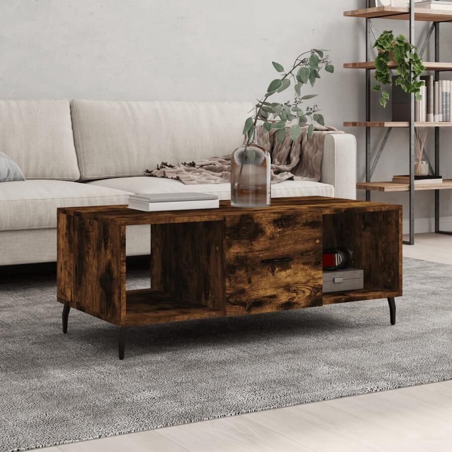 The Living Store Salontafel Smoke Oak Hout IJzer 102 x 50 x 40 cm Opbergruimte