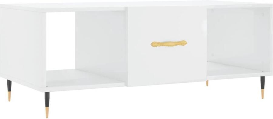 The Living Store Salontafel Trendy Hout IJzer 102x50x40 cm Hoogglans wit Salontafel Houten Salontafel Witte Salontafel Trendige Salontafel Met Lade