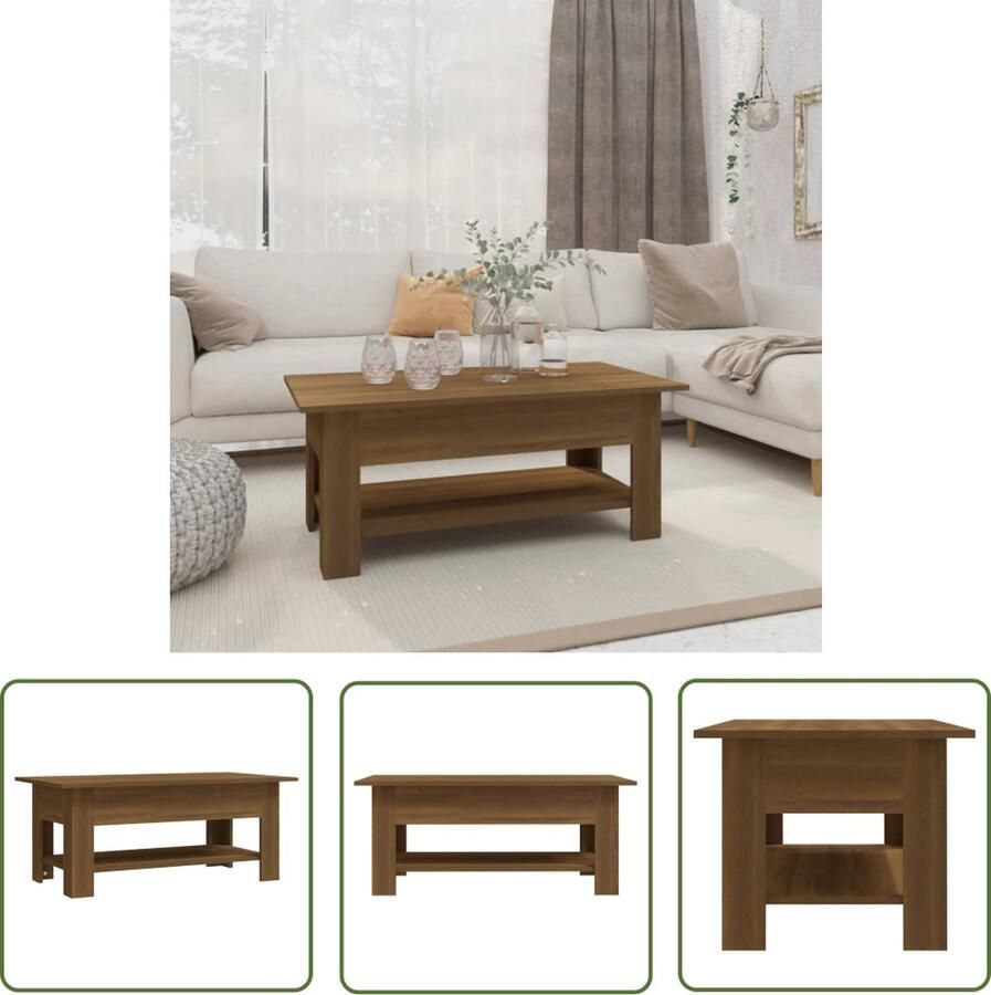 The Living Store salontafel Bruineiken 102 x 55 x 42 cm spaanplaat 2-laags ontwerp Salontafel Bruine Eiken Meubilair Houten Salontafel Living Room Furniture Coffee Table - Foto 2