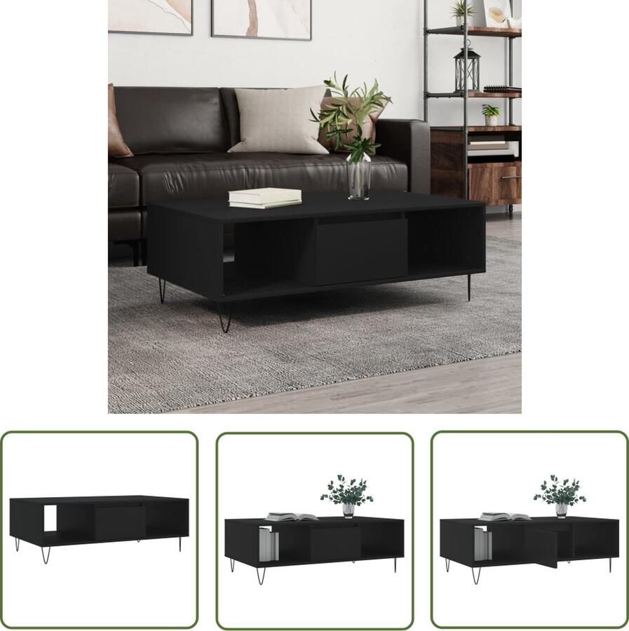 The Living Store Salontafel Industrieel Bijzettafel 104x60x35 cm Zwart Salontafel Industrieel Meubilair Zwarte Salontafel Houten Salontafel Metalen Salontafel