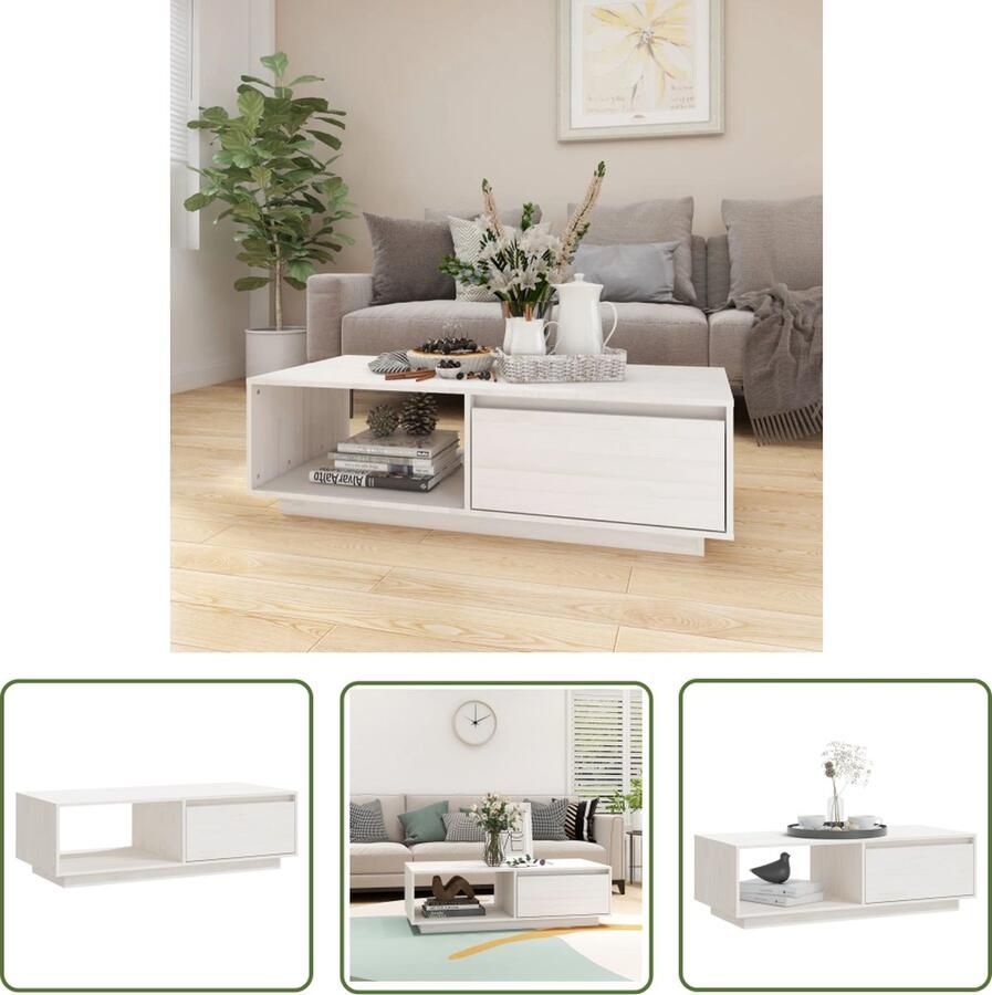 The Living Store Banktafel Modern Massief Grenenhout 110x50x33.5 Wit Banktafel Salontafel Grenenhouten Meubilair Witte Meubelen Moderne Banktafel - Foto 2