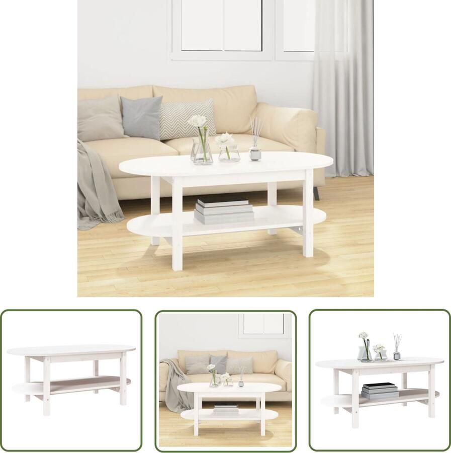 The Living Store Klassieke Salontafel Massief Grenenhout 110 x 55 x 45 cm Wit Salontafel Houten Salontafel Grenenhout Salontafel Witte Salontafel Klassieke Salontafel - Foto 2
