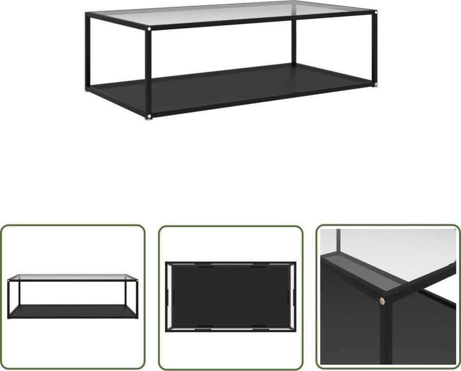 The Living Store Salontafel 2-laags Gehard Glas en Gepoedercoat Staal 120 x 60 x 35 cm Transparant en Zwart - Foto 2