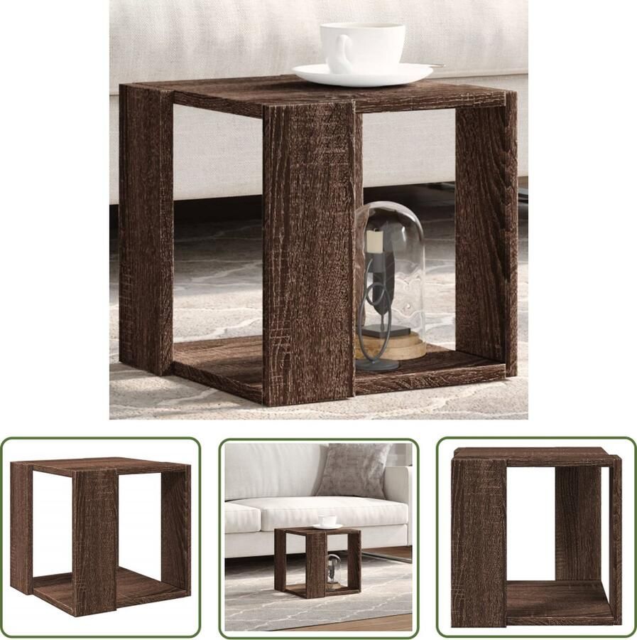 The Living Store Salontafel 32x32x30 cm bewerkt hout bruin eikenkleurig Salontafel Houten Salontafel Bruine Eiken Salontafel Bijzettafel Koffietafel