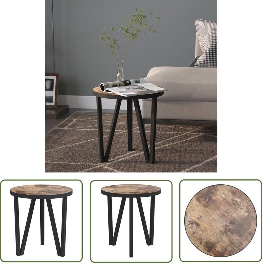 The Living Store Bijzettafel IndustriÃle Stijl 35 x 34 cm Stevig en Duurzaam Bijzettafel Industriele Stijl Salontafel Mdf Meubilair Zwarte Tafel - Foto 2