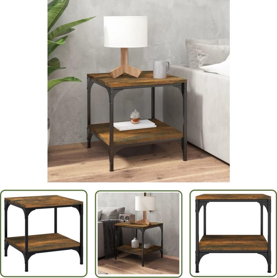 The Living Store Salontafel 40x40x40 cm bewerkt hout gerookt eikenkleurig Bijzettafel Industrieel Meubilair Houten Tafellaar Bruine Tafel Salontafel - Foto 2