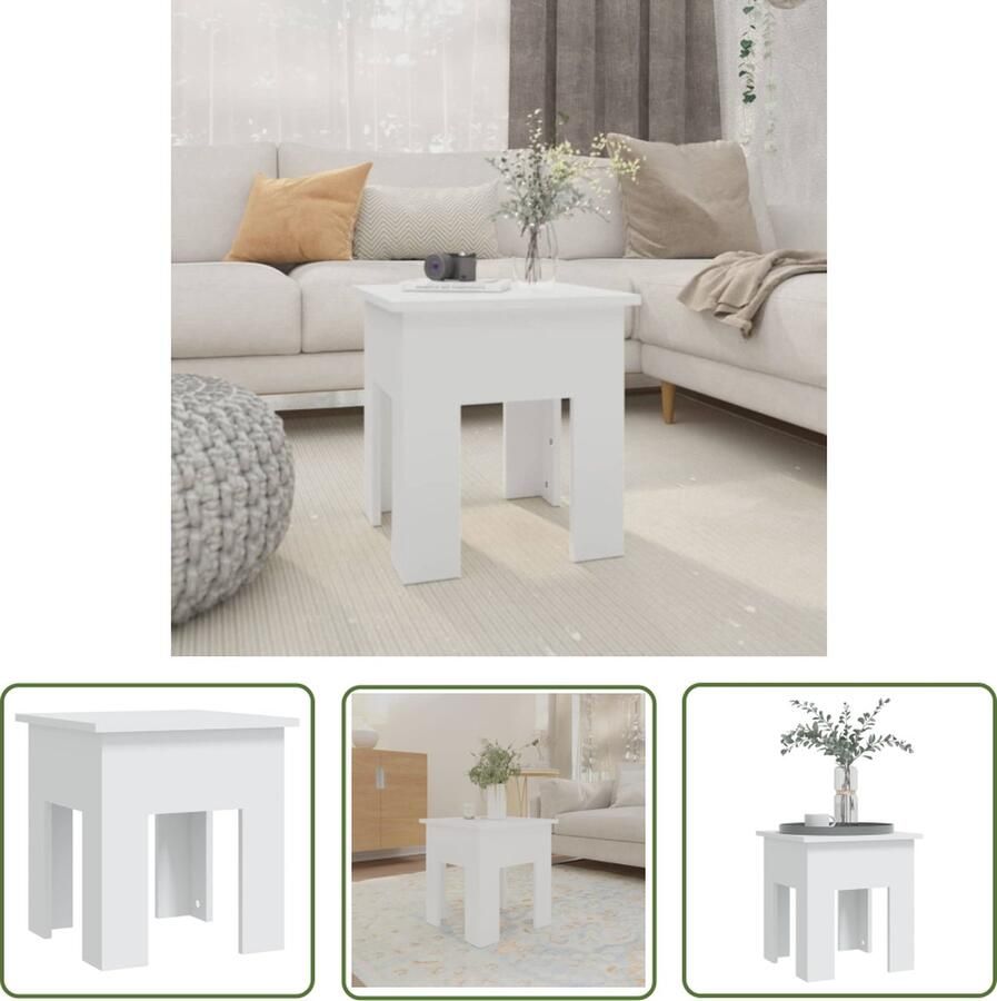 The Living Store Banktafel Modern Afmetingen- 40 x 40 x 42 cm Kleur- wit Materiaal- spaanplaat Salontafel Banktafel Woonkamertafel Houten Tafel Witte Tafel - Foto 2