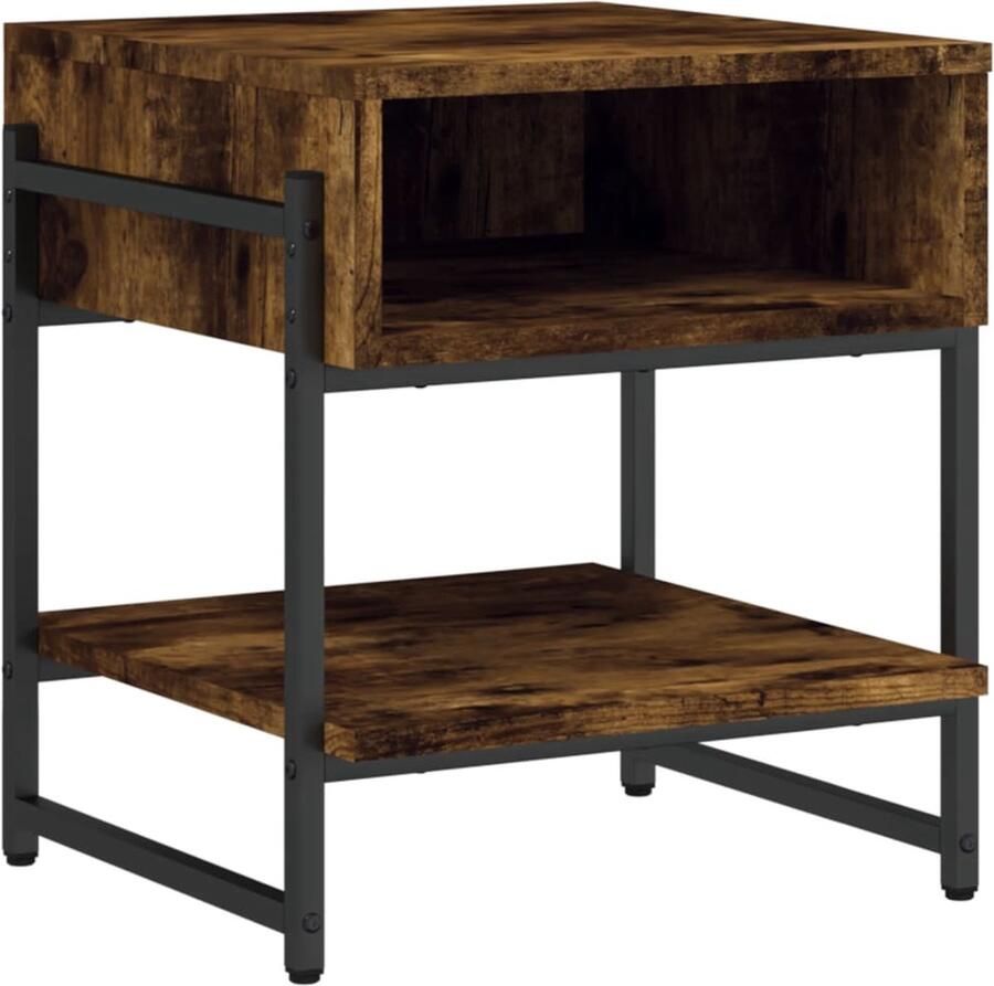 The Living Store Salontafel Met Metalen Frame 40 x 40 x 45 cm Gerookt Eiken Stijlvolle salontafel met stevig tafelblad verstelbare poten en voldoende opbergruimte met een draagvermogen van 45 kg