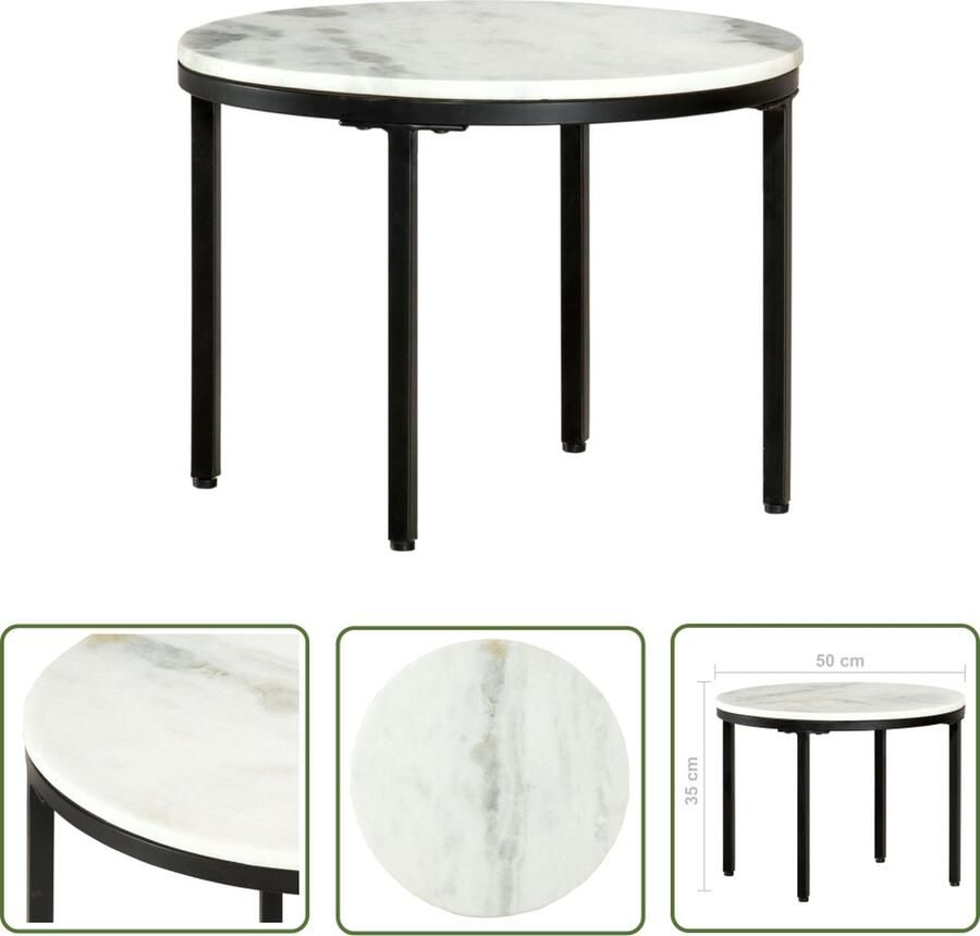 The Living Store Salontafel Ø50 cm echt massief marmer wit en zwart Salontafel Marmeren Salontafel Wit Zwart Industrieel Meubilair Living Room Furniture