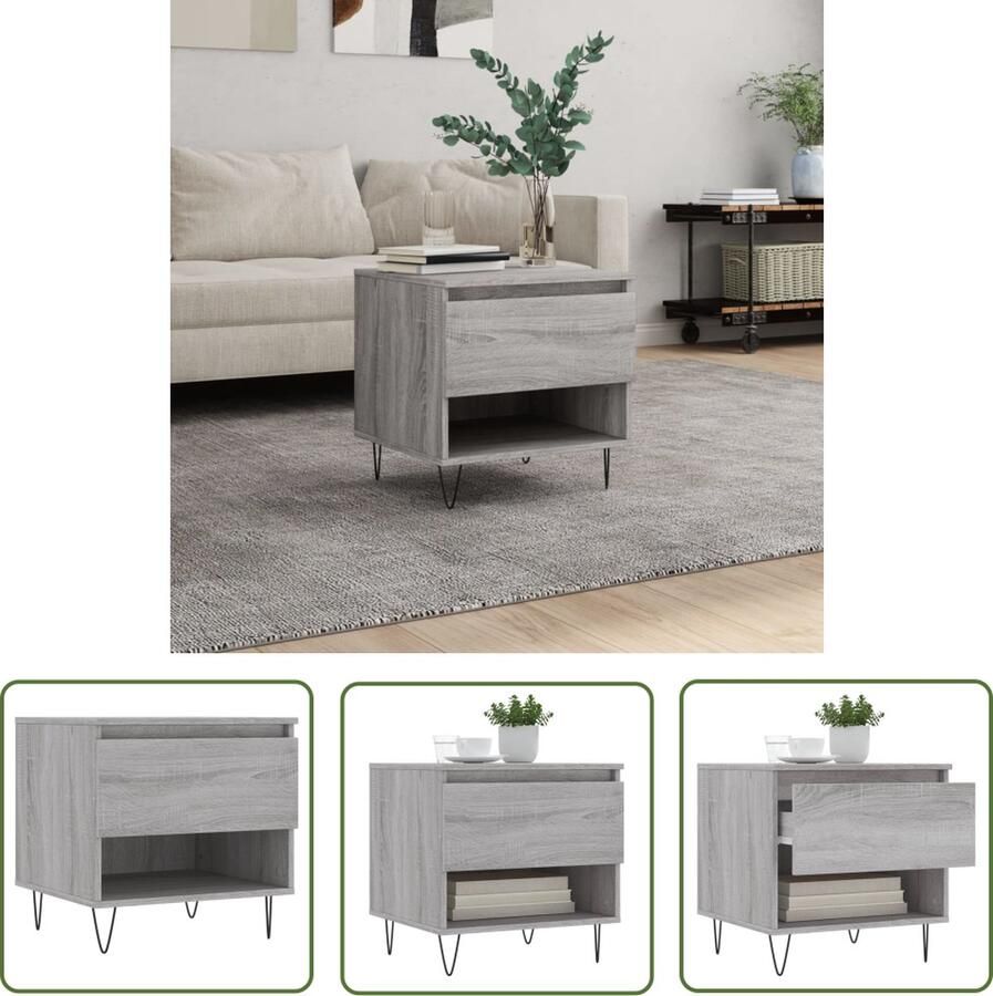 The Living Store Salontafel 50x46x50 cm bewerkt hout grijs sonoma eikenkleurig Salontafel Houten Salontafel Grijze Salontafel Bijzettafel Tv Tafeltje - Foto 2