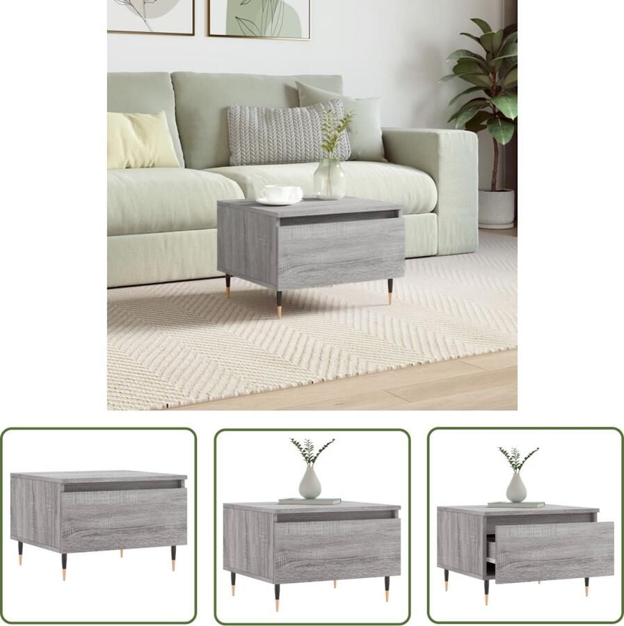 The Living Store Salontafel 50x46x35 cm bewerkt hout grijs sonoma eikenkleurig Salontafel Bijzettafel Houten Salontafel Grijs Salontafel Modern