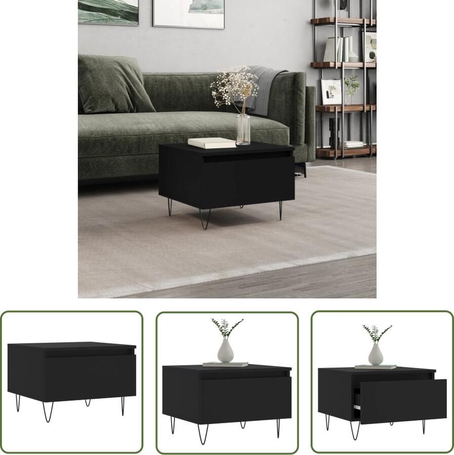 The Living Store Salontafel 50x46x35 cm bewerkt hout zwart Salontafel Houten Salontafel Zwarte Salontafel Trendige Salontafel Met Lade