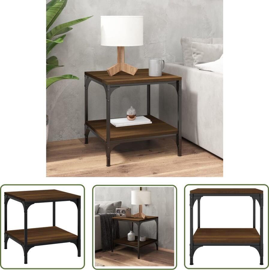 The Living Store IndustriÃle salontafel Bijzettafel 50x50x40 cm Bruineiken Industriële Salontafel Houten Salontafel Bruin Bijzettafel Kleine Salontafel - Foto 2
