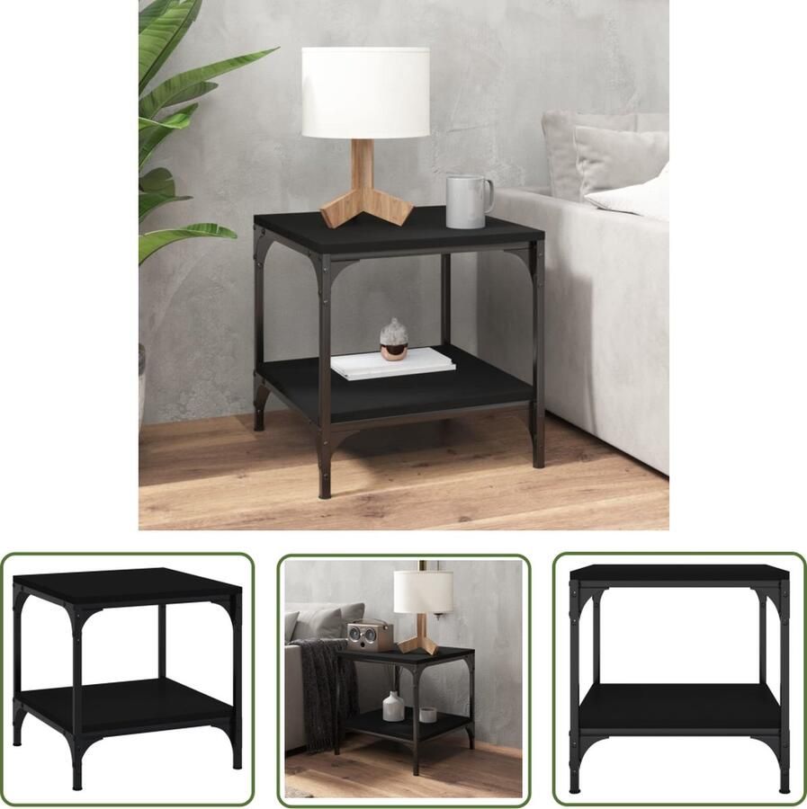 The Living Store IndustriÃle salontafel 50 x 50 x 40 cm zwart bewerkt hout en staal Industriele Salontafel Zwart Houten Salontafel Metalen Salontafel Kleine Salontafel - Foto 2
