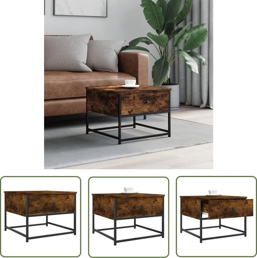 The Living Store Salontafel Gerookt Eiken 51 x 51 x 40 cm Stevig Hout en Metaal Salontafel Houten Salontafel Gerookte Eiken Salontafel Met Lade Kleine Salontafel
