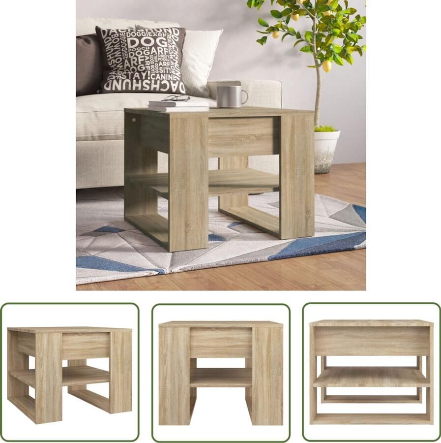 The Living Store Salontafel 55 5x55x45 cm bewerkt hout sonoma eikenkleurig Salontafel Houten Salontafel Sonomaplank Eiken Meubilair Tv Tafeltje