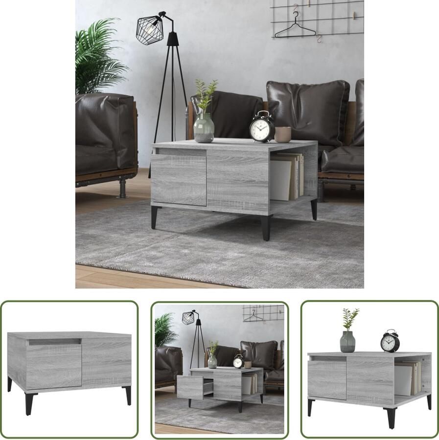 The Living Store Salontafel 55x55x36 5 cm bewerkt hout grijs sonoma eikenkleurig Salontafel Houten Salontafel Grijze Salontafel Trendige Salontafel Met Lade