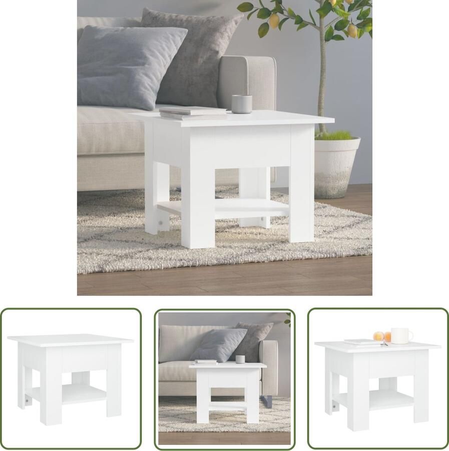 The Living Store Salontafel Modern Wit 55 x 55 x 42 cm Opbergschap Salontafel Salontafeltje Houten Salontafel Wit Meubilair Opbergtafel - Foto 2