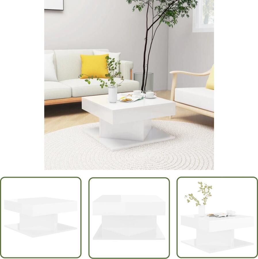 The Living Store Salontafel Hoogglans wit Spaanplaat 57 x 57 x 30 cm Montage vereist Salontafel Salontafeltje Coffeetable Houten Salontafel Wit Meubilair - Foto 2