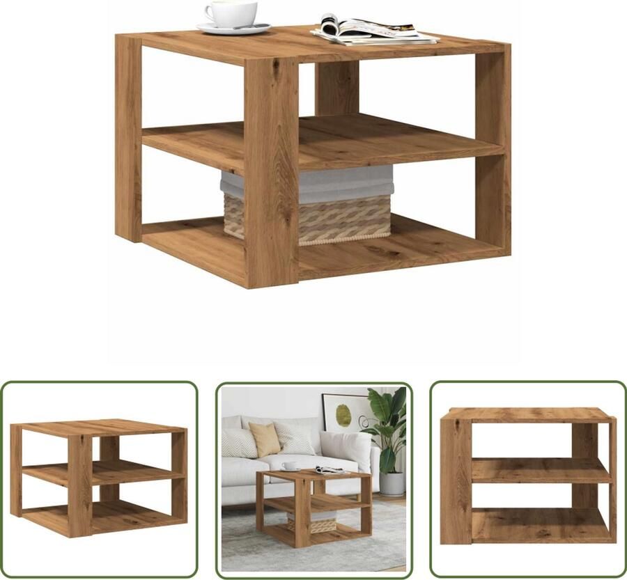 VidaXL Salontafel 58x58x40 cm bewerkt hout artisanaal eikenkleurig Salontafel Houten Salontafel Eiken Kleurige Salontafel Salontafels Living Room Furniture - Foto 2