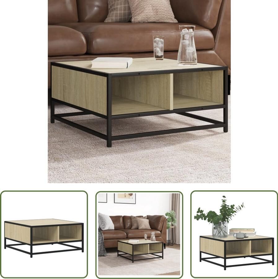The Living Store Salontafel 60 5x60 5x30 cm bewerkt hout en metaal sonoma eiken Salontafel Bijzettafel Houten Tafel Metalen Tafel Industrieel Design