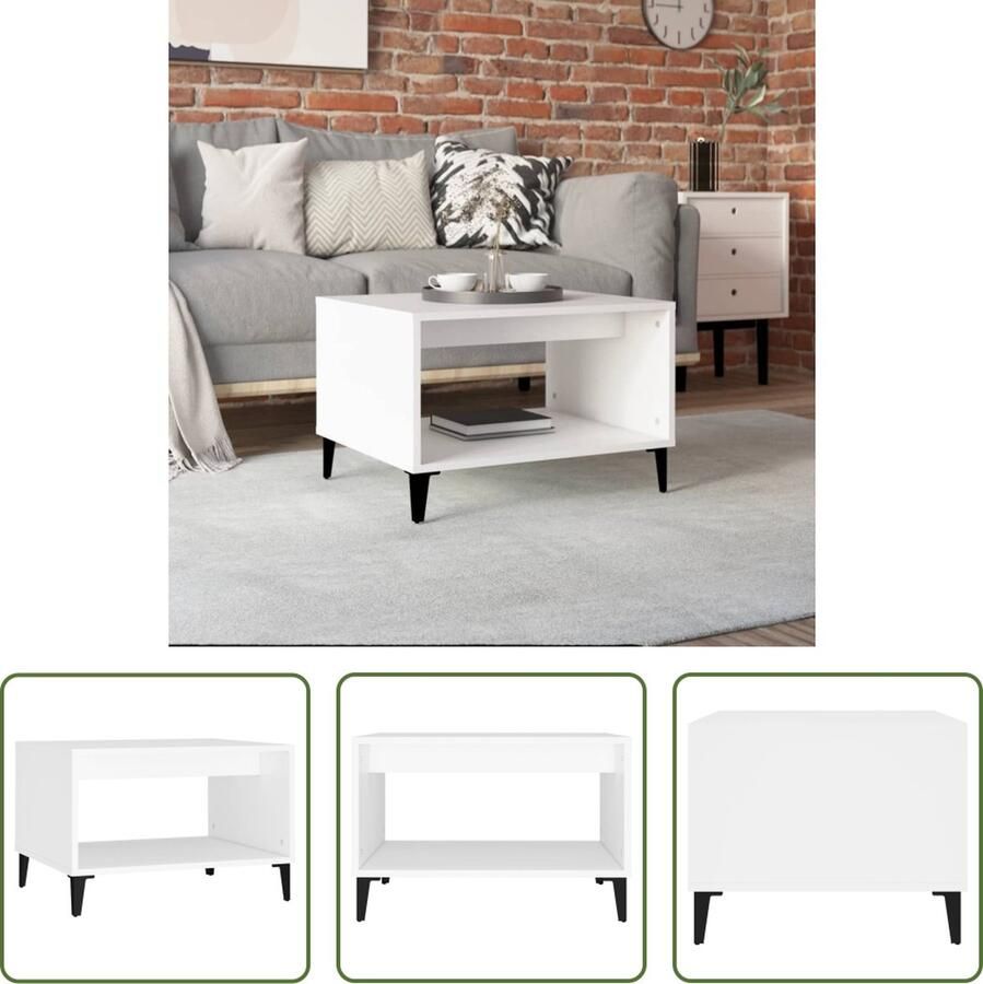 The Living Store Salontafel 60x50x40 cm bewerkt hout wit Tafel - Foto 2