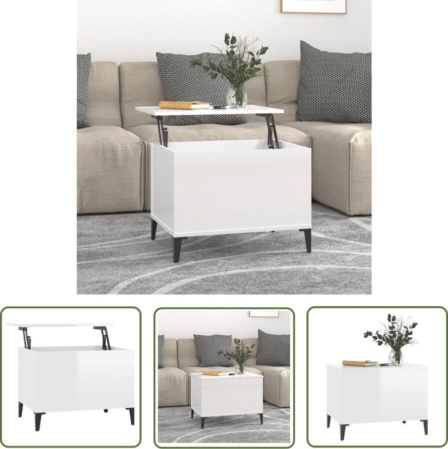 The Living Store Salontafel Lift-top Hoogglans wit 60 x 44.5 x 45 cm Bewerkt hout Salontafel Lift-top Tafel Witte Salontafel Houten Salontafel Design Salontafel - Foto 2