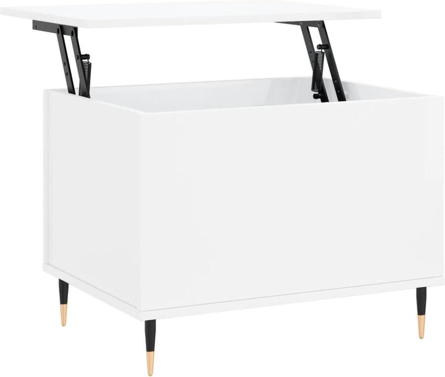 The Living Store Salontafel Lift-top ontwerp Duurzaam bewerkt hout Voldoende opbergruimte Metalen poten Veelzijdig Kleur- hoogglans wit Afmetingen- 60 x 44.5 x 45 cm