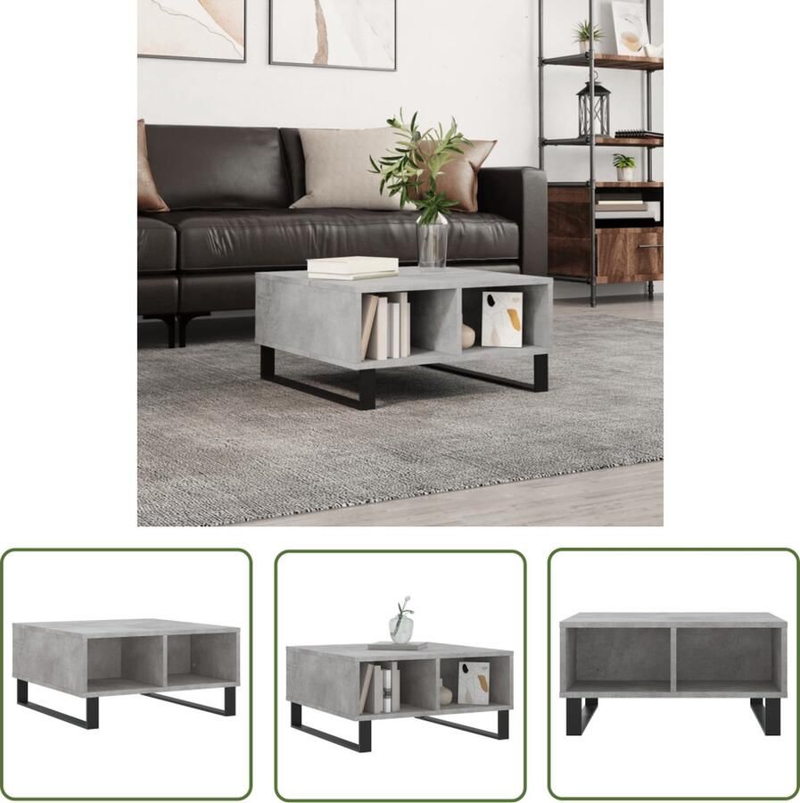The Living Store Salontafel Betongrijs 60 x 60 x 30 cm 4 Vakken Bewerkt Hout en IJzer Salontafel Beton Grijs Houten Salontafel Bijzettafel Tv Tafellaar