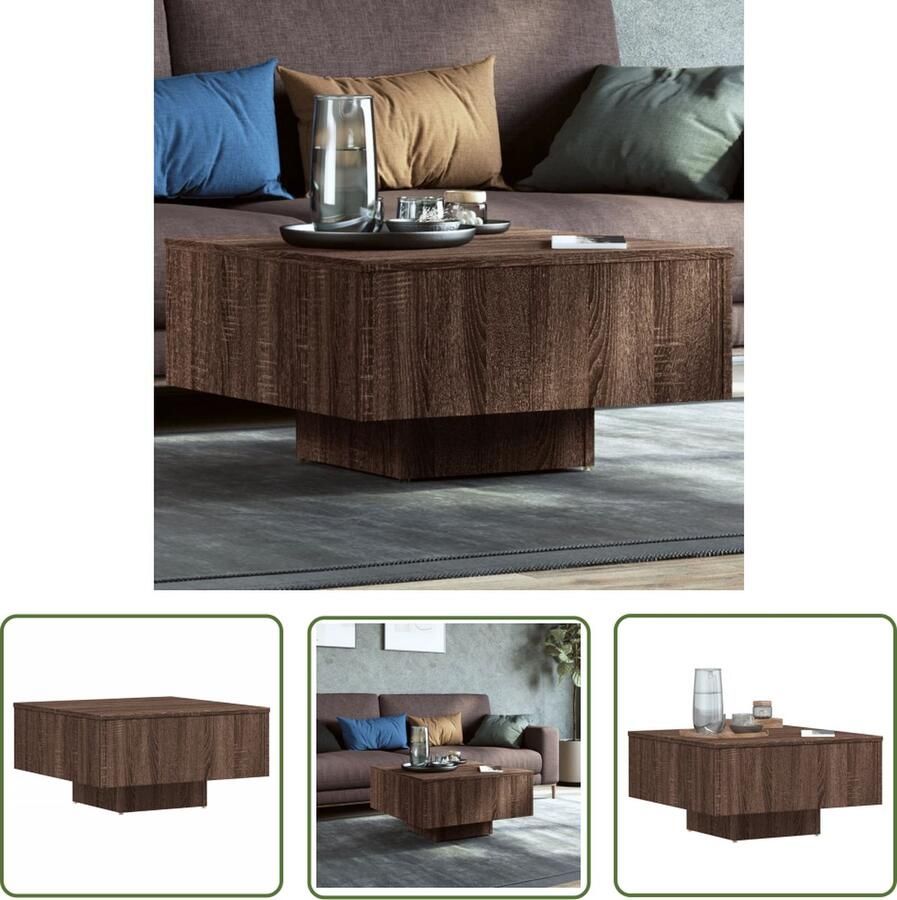 The Living Store Salontafel Bruineiken Hout 60x60x31.5 cm Praktisch Stevig Veelzijdig Salontafel Houten Salontafel Bruine Salontafel Bruin Eiken Bijzettafel - Foto 2