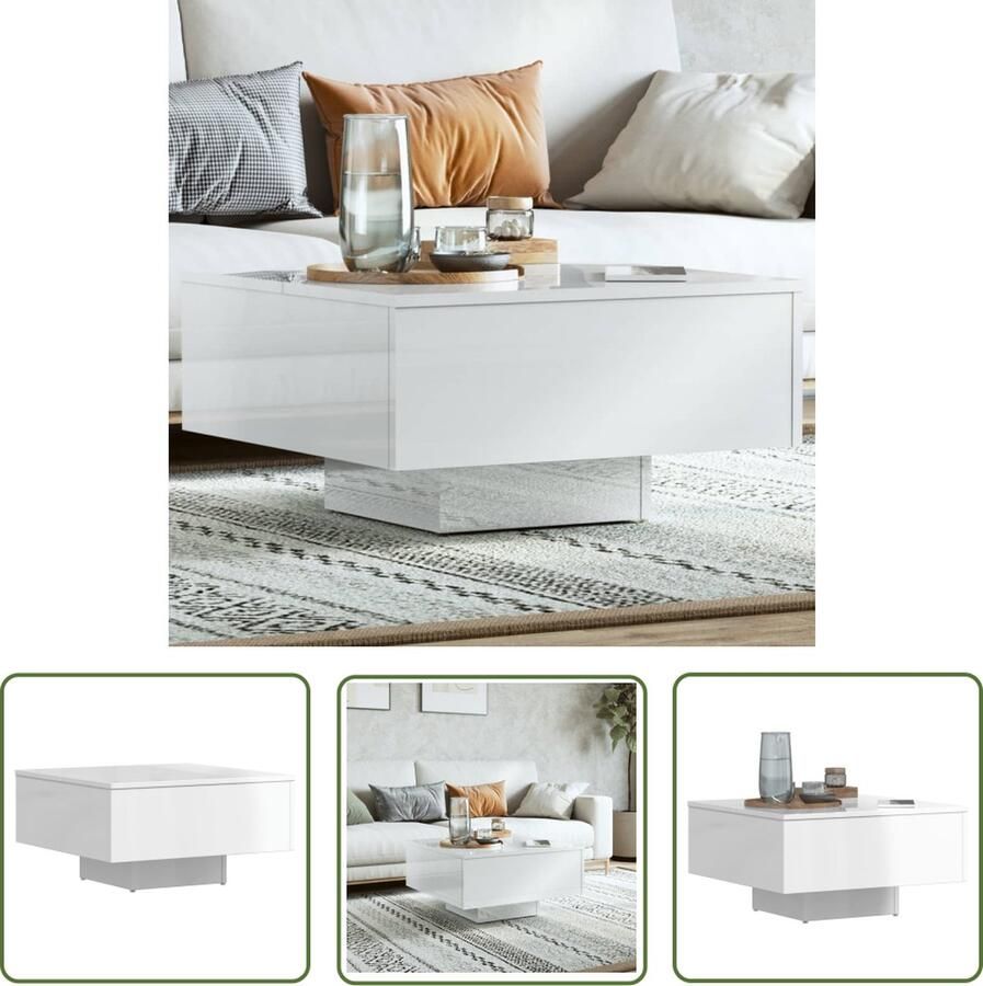 The Living Store Salontafel Hoogglans Wit 60x60x31.5 cm Stabiel en duurzaam Salontafel Hogglans Witte Salontafel Houten Salontafel Wit Kleine Salontafel - Foto 2
