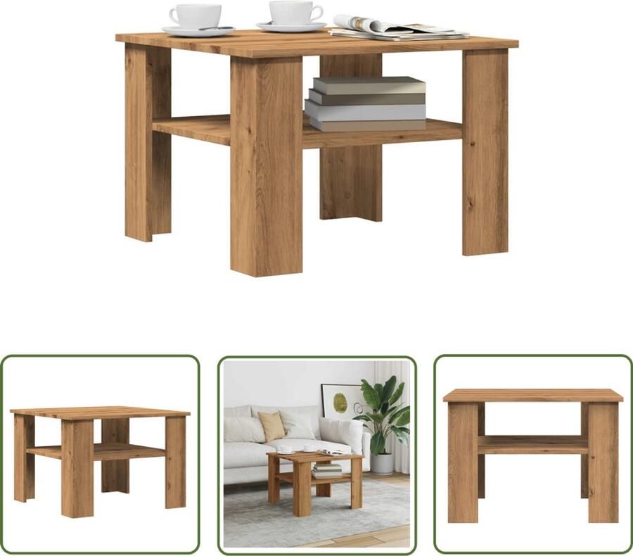 The Living Store Salontafel 60x60x42 cm bewerkt hout artisanaal eikenkleur Salontafel Houten Salontafel Eiken Salontafel Woonkamer Meubilair Multifunctionele Salontafel